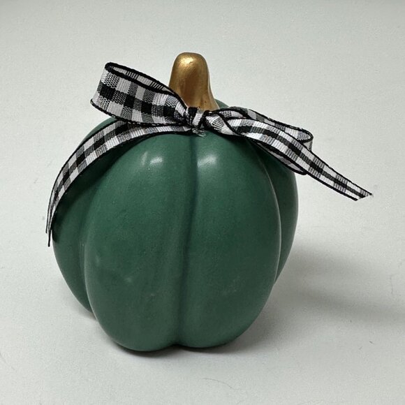 Mini Ceramic Pumpkins Set of 3 Orange Green Gray Hand Tied Bow Fall Decor Autumn - Picture 5 of 8